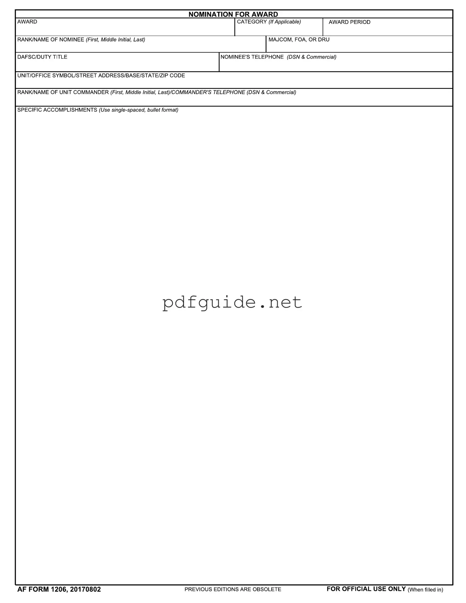 Fill Out a Valid Af 1206 Form