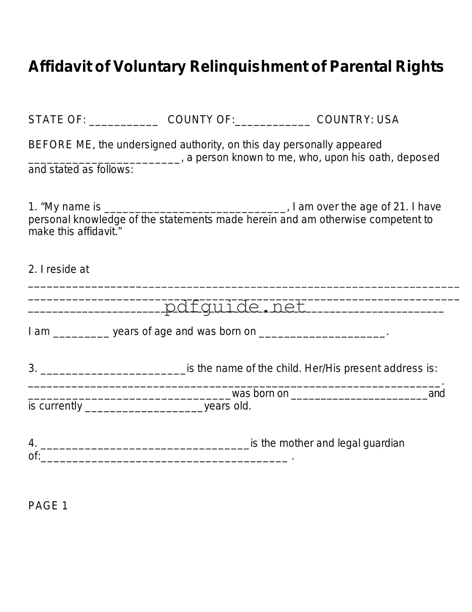 Fill Out a Valid Affidavit Parental Rights Form