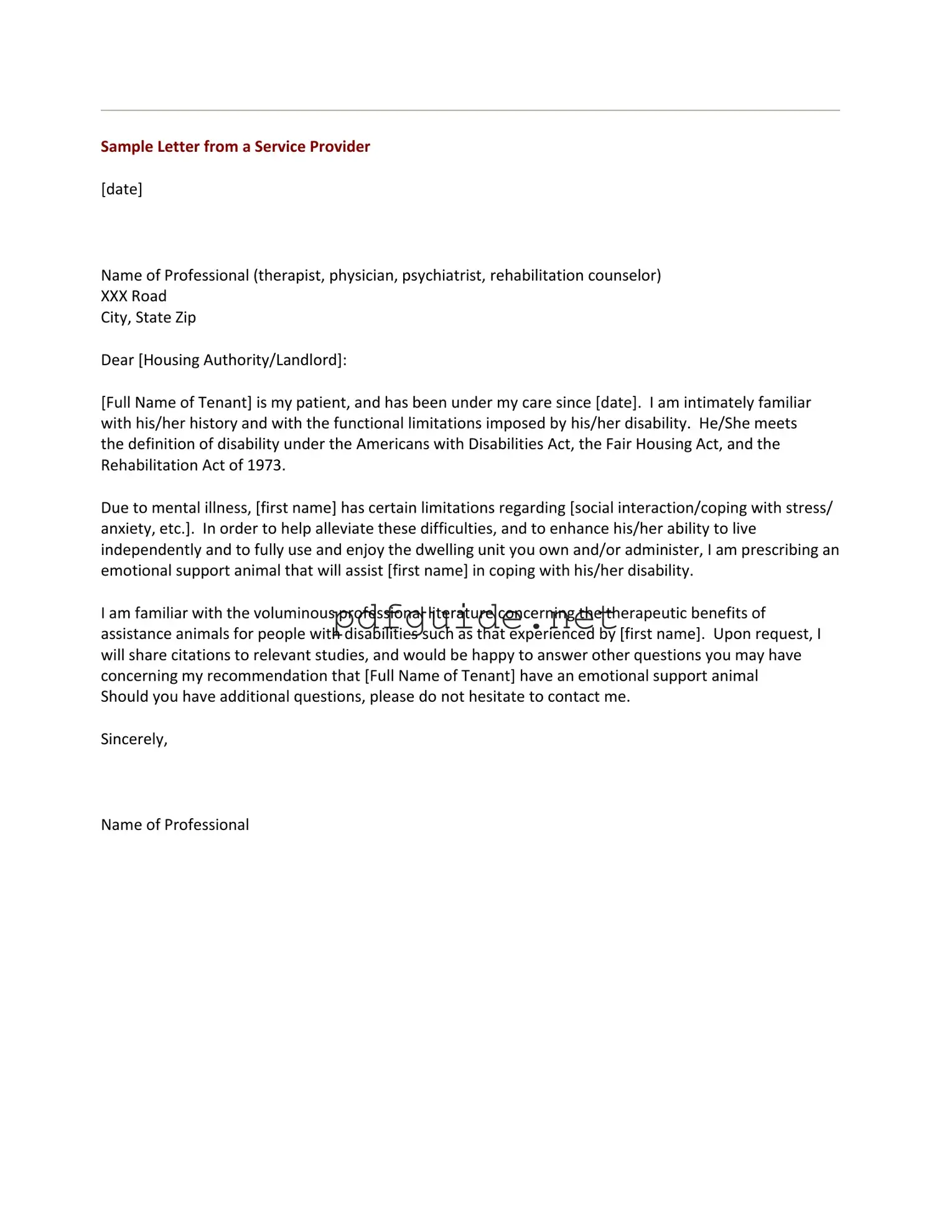 Fill Out a Valid Emotional Support Animal Letter Form