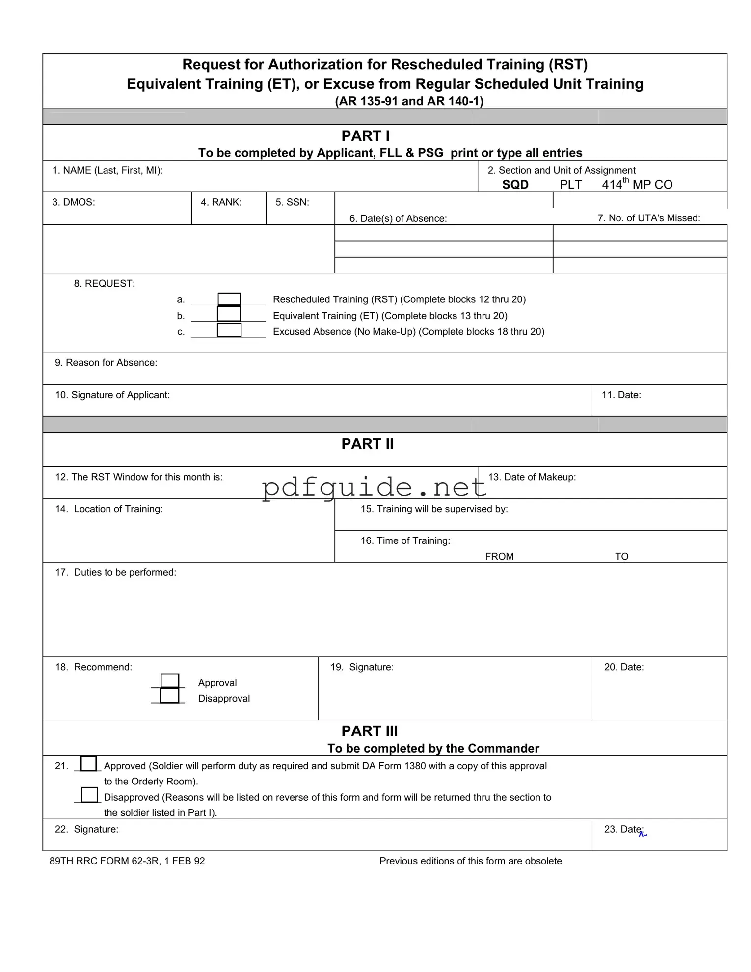 Fill Out a Valid Rst Army Form