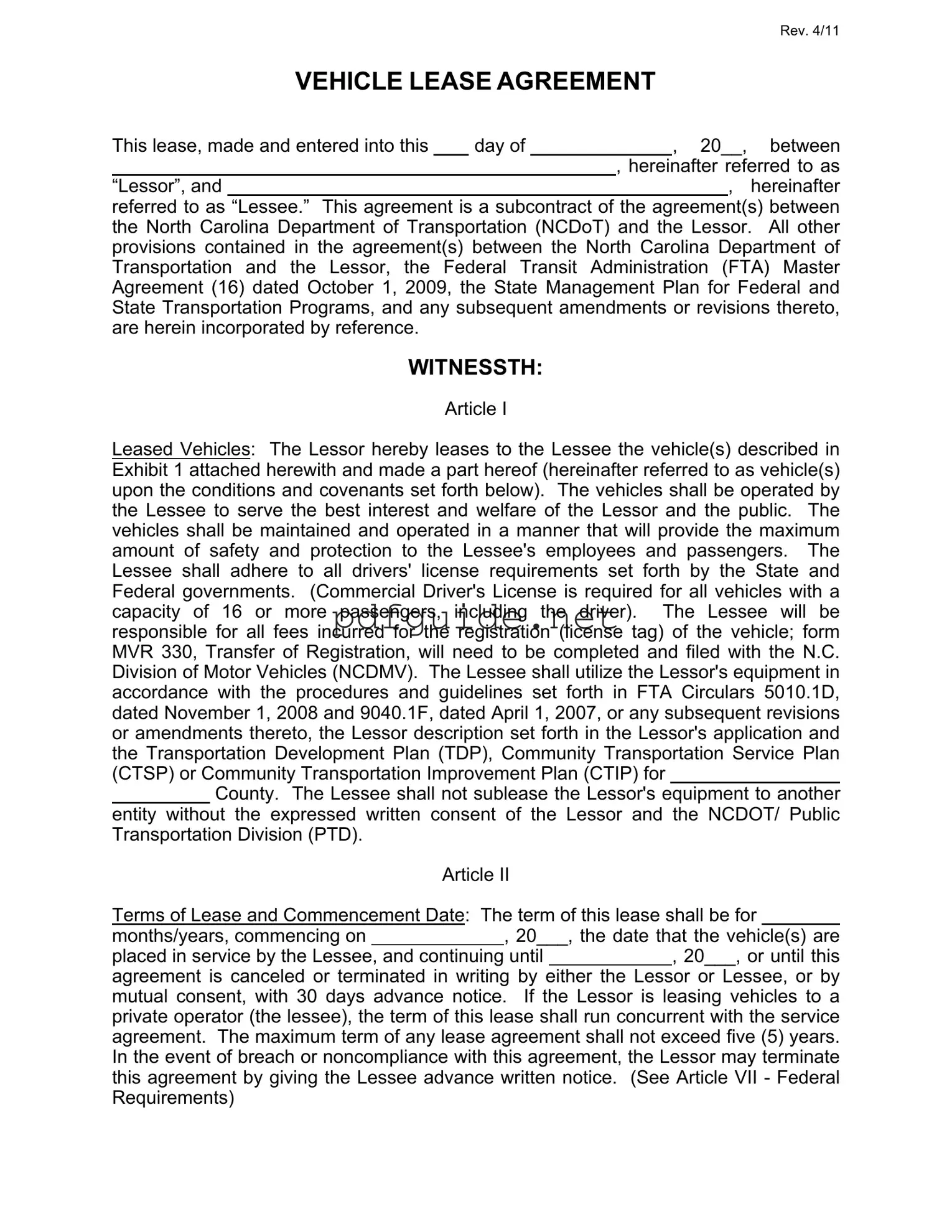 Fill Out a Valid Commercial Vehicle Lease Agreement Form