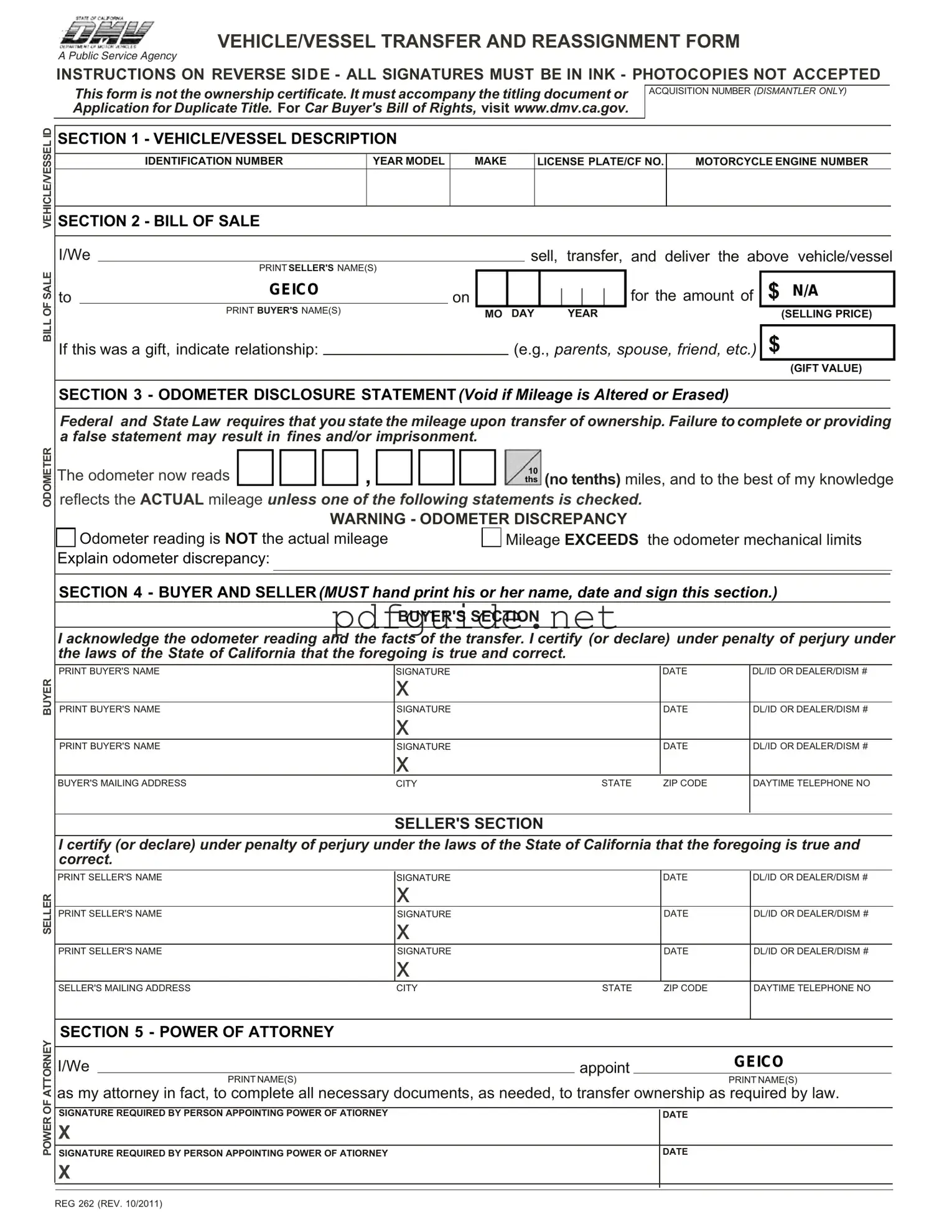 Fill Out a Valid California Fotm Reg 262 Form