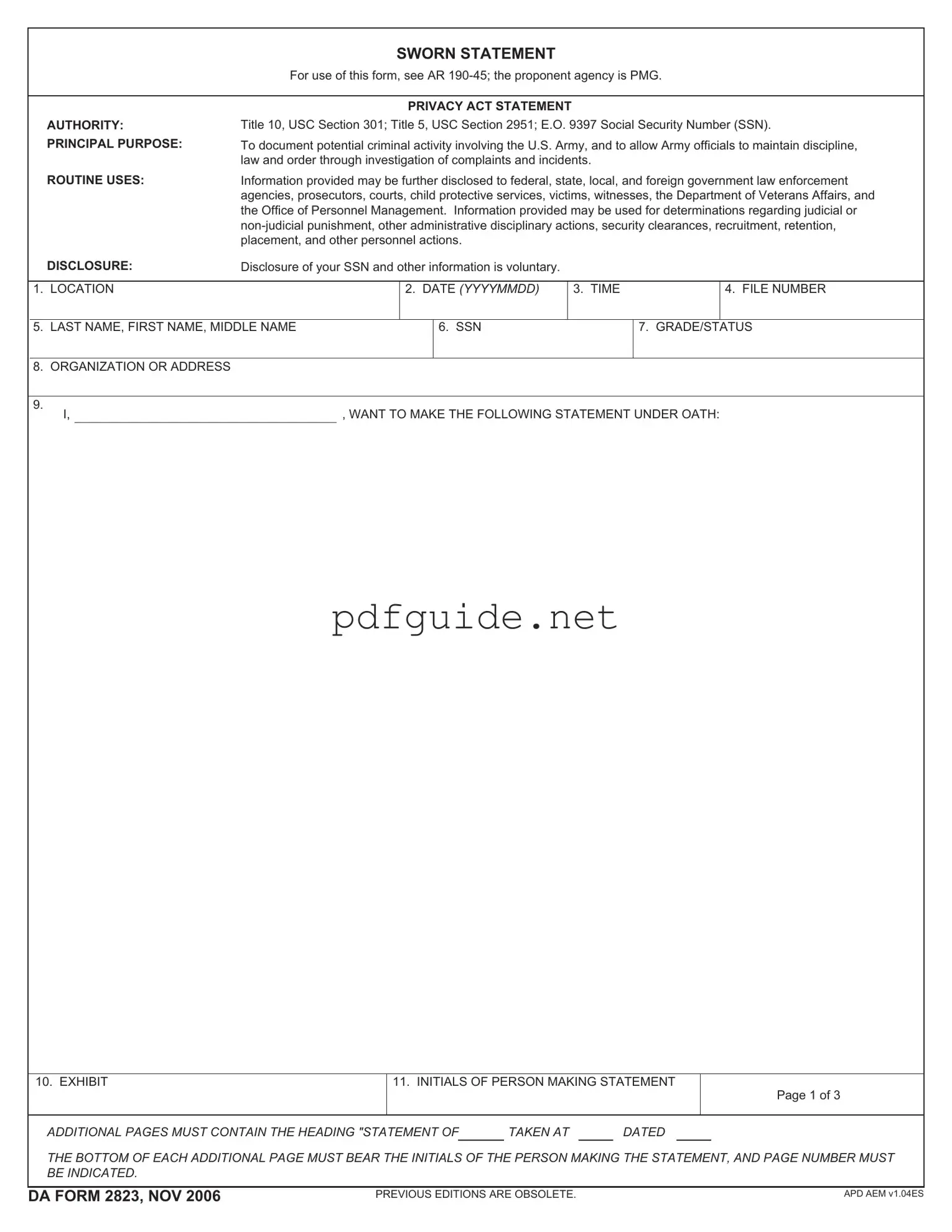 Fill Out a Valid Da 2823 Form