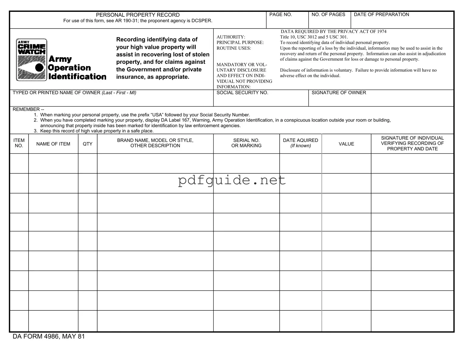 Fill Out a Valid Da 4986 Form
