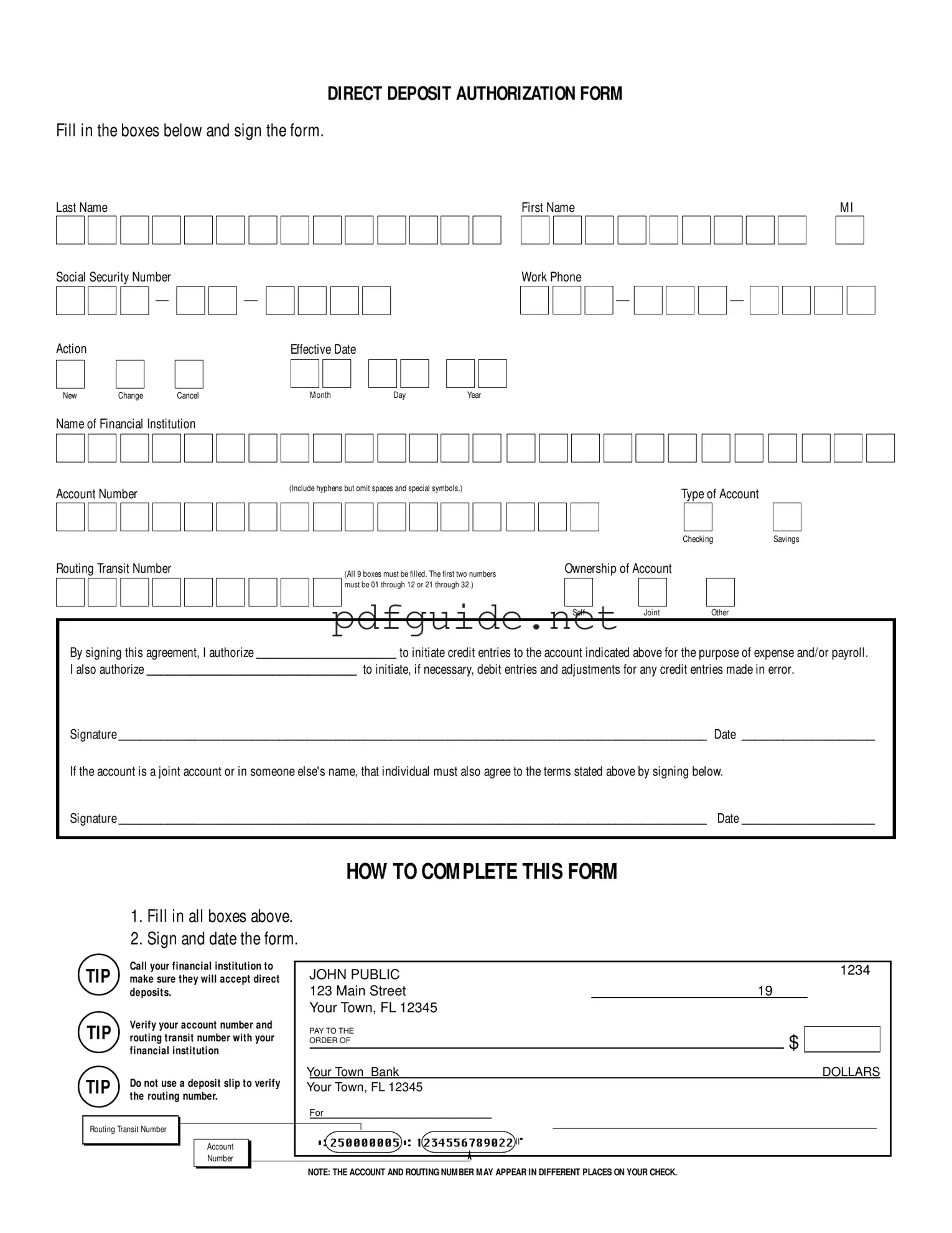 Fill Out a Valid Generic Direct Deposit Form