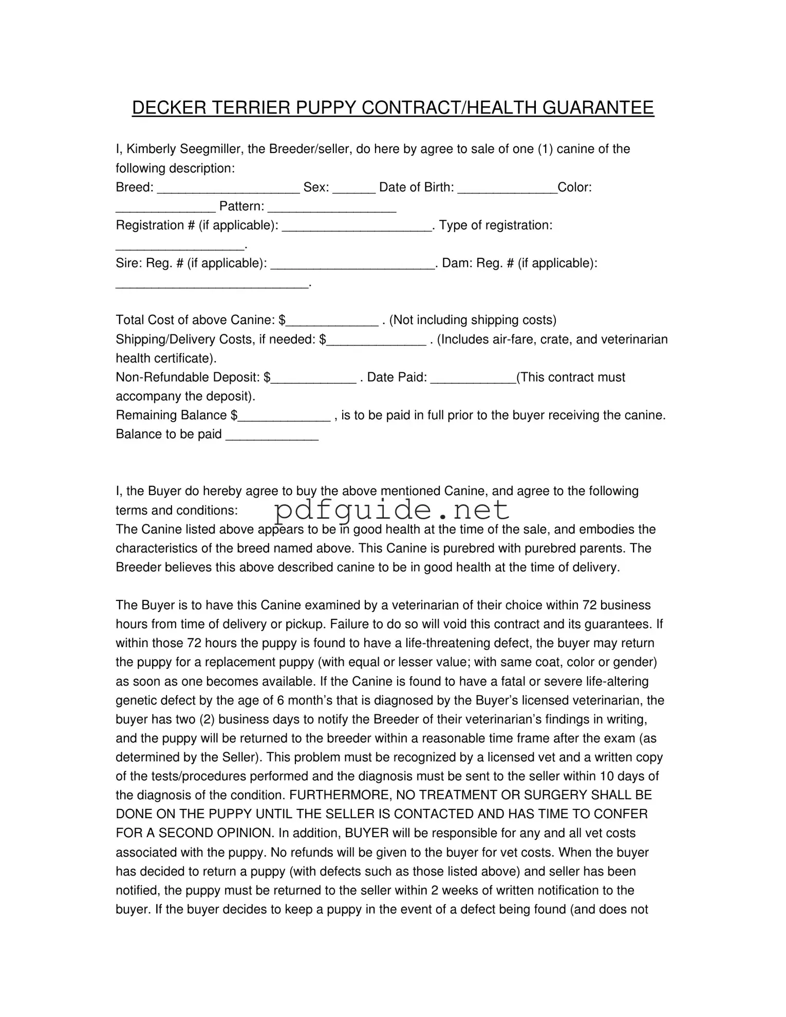 Fill Out a Valid Health Guarantee Form