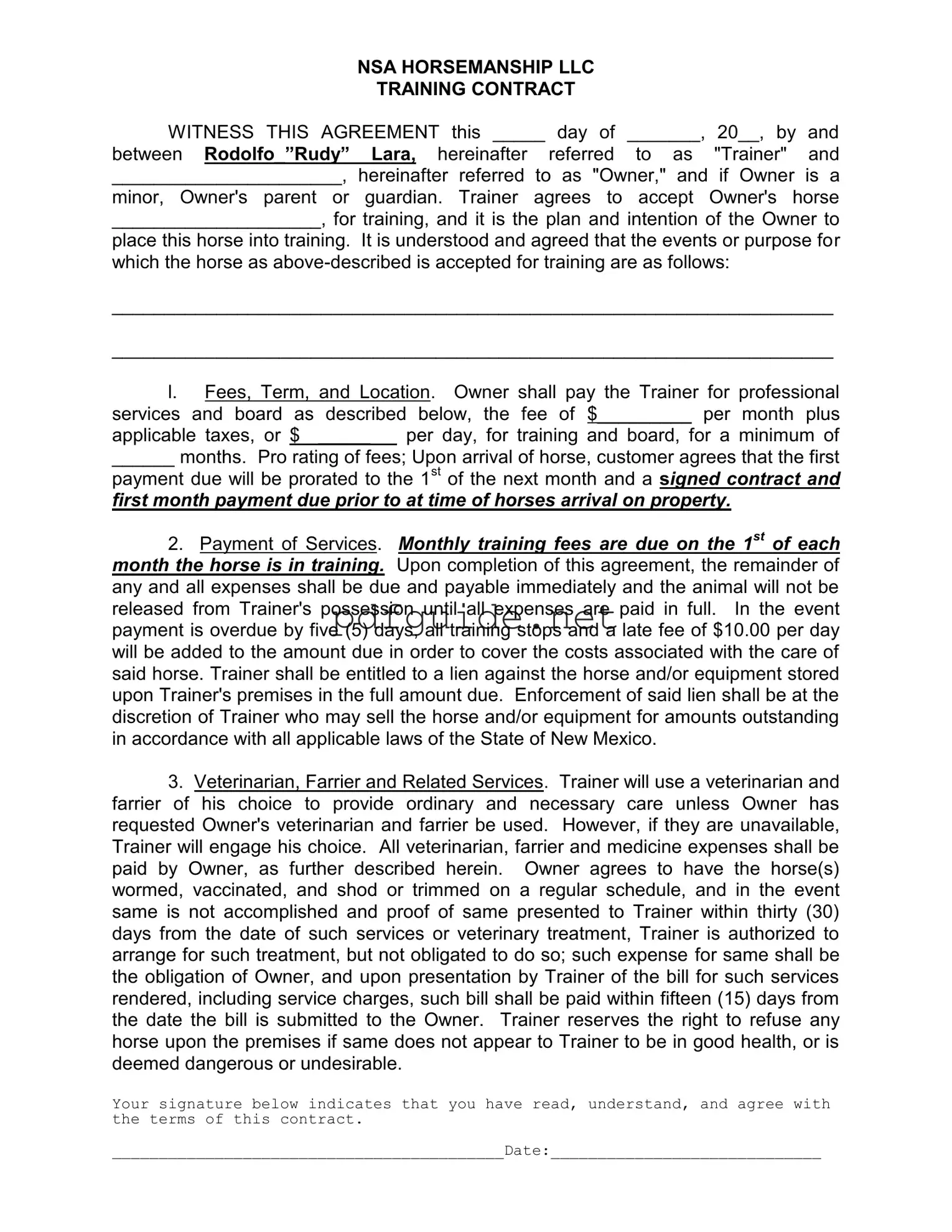 Fill Out a Valid Horse Training Contract Form