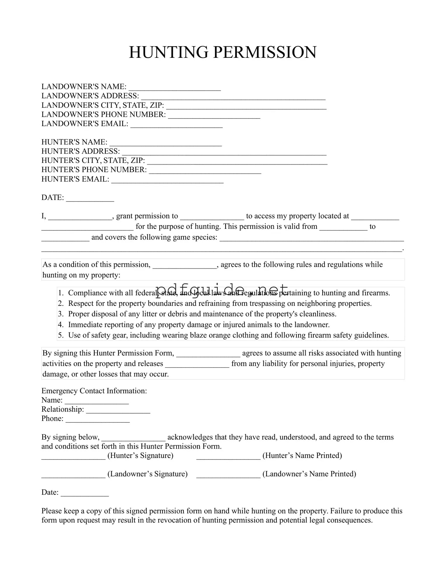Fill Out a Valid Hunter Permission Form