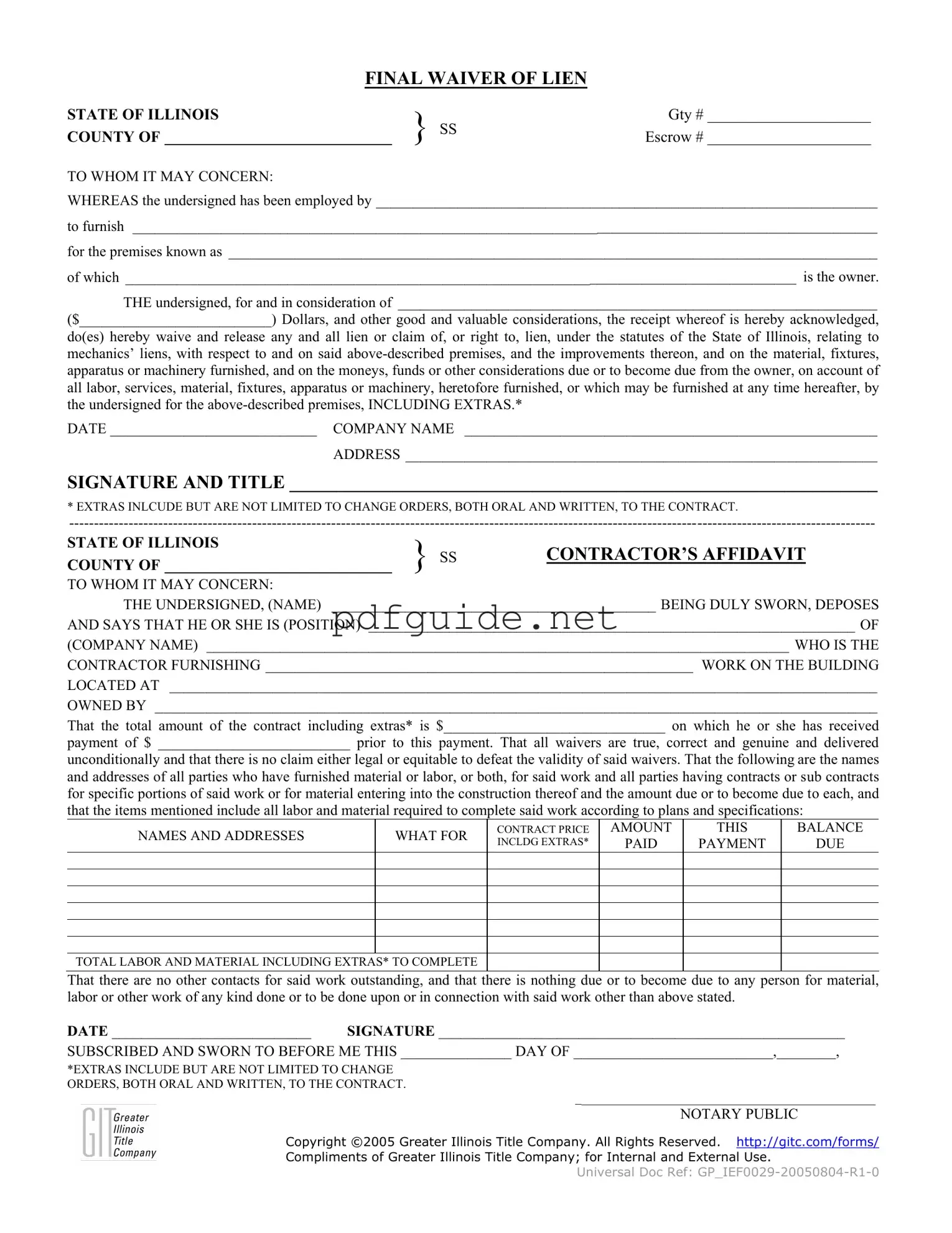 Fill Out a Valid Illinois Final Waiver Of Lien Form