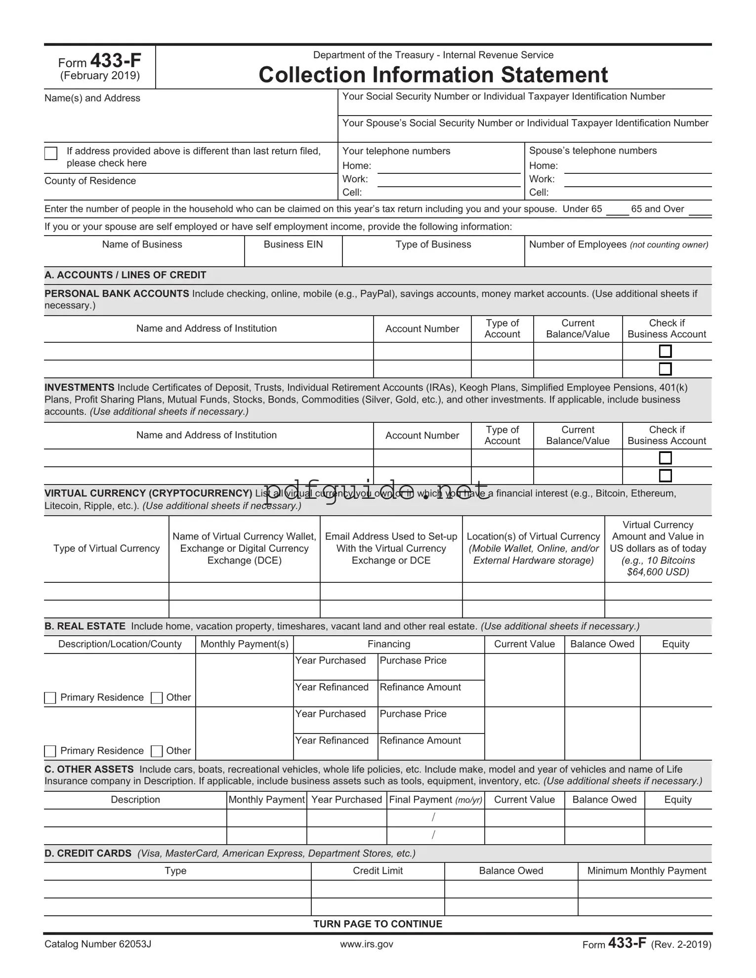 Fill Out a Valid IRS 433-F Form