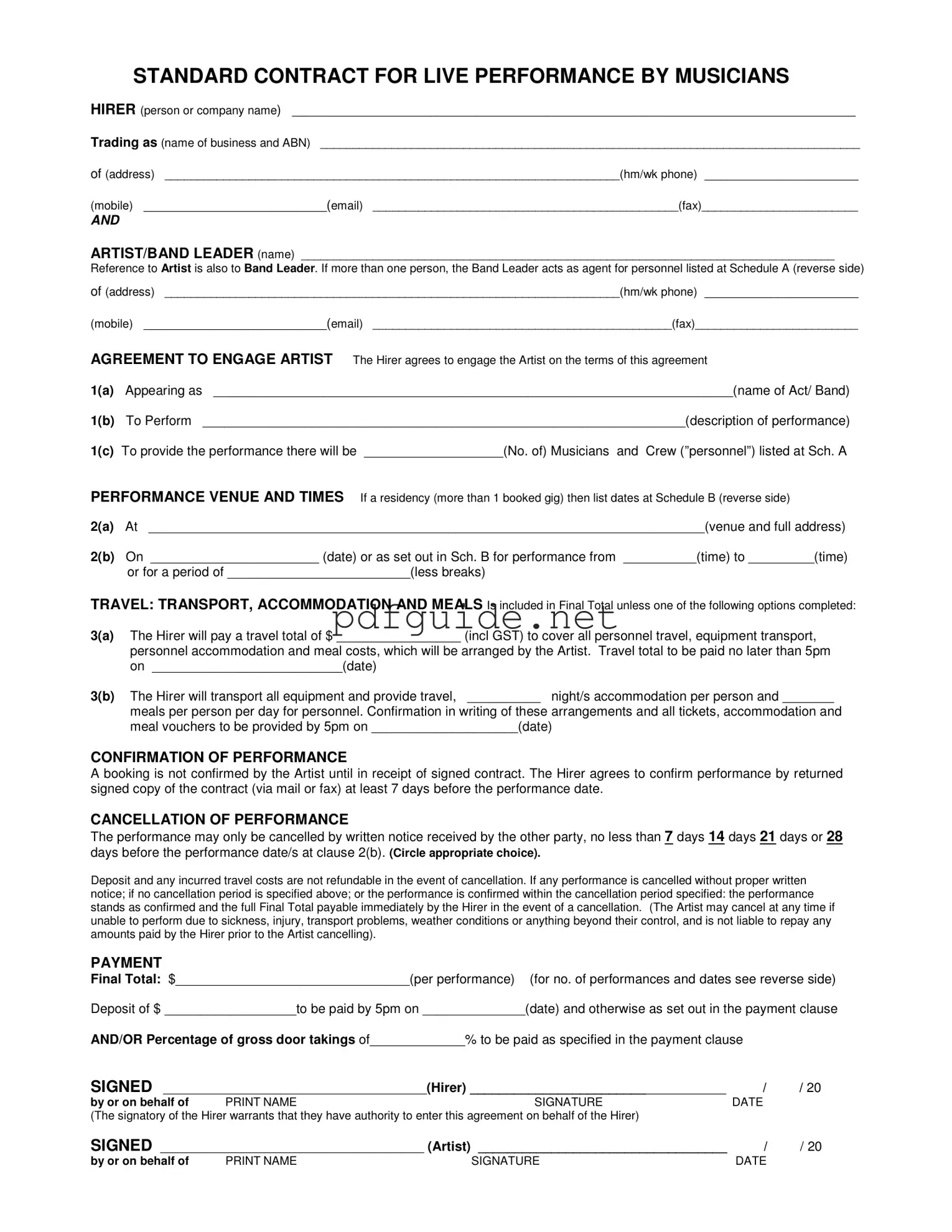 Fill Out a Valid Live Performance Contract Form