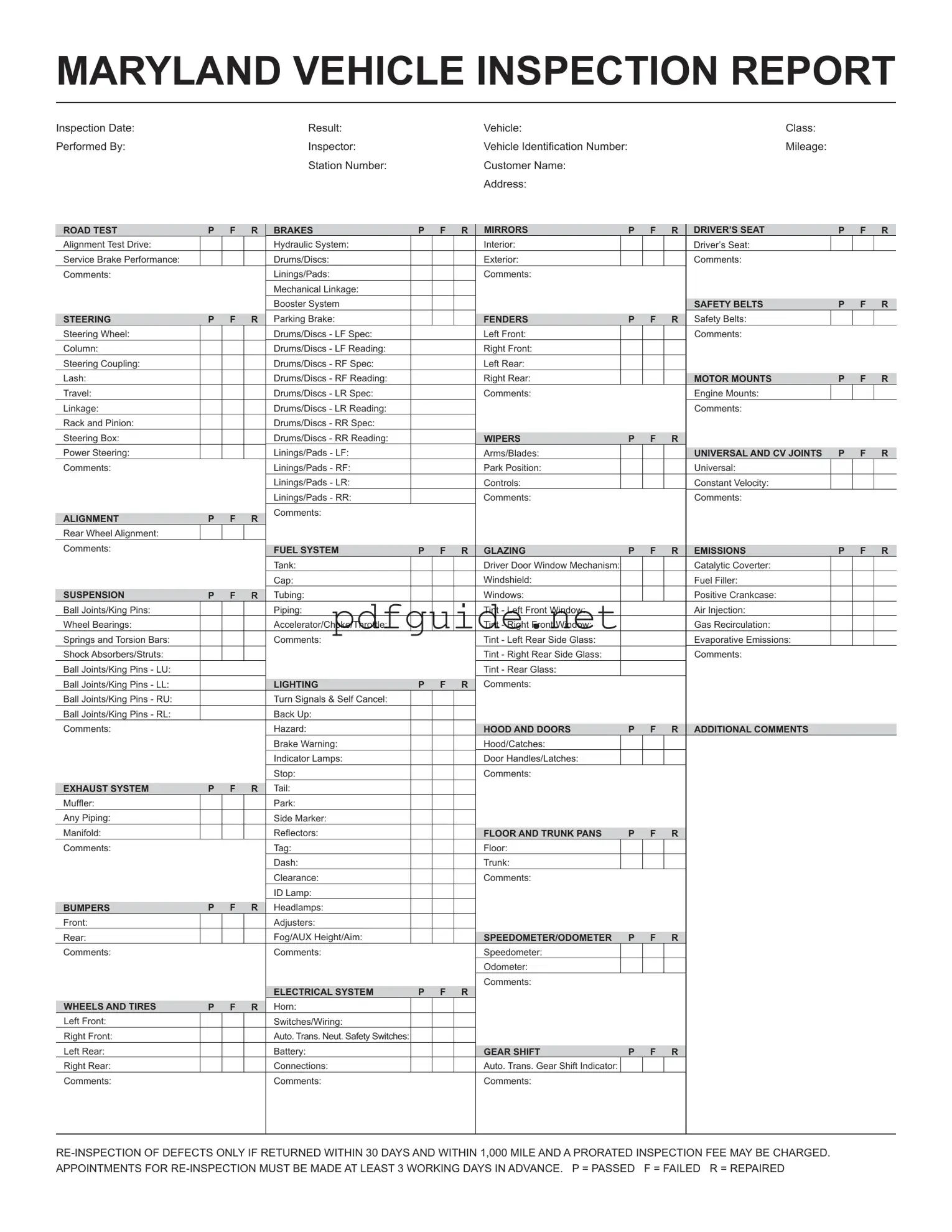 Fill Out a Valid Md Inspection Report Form