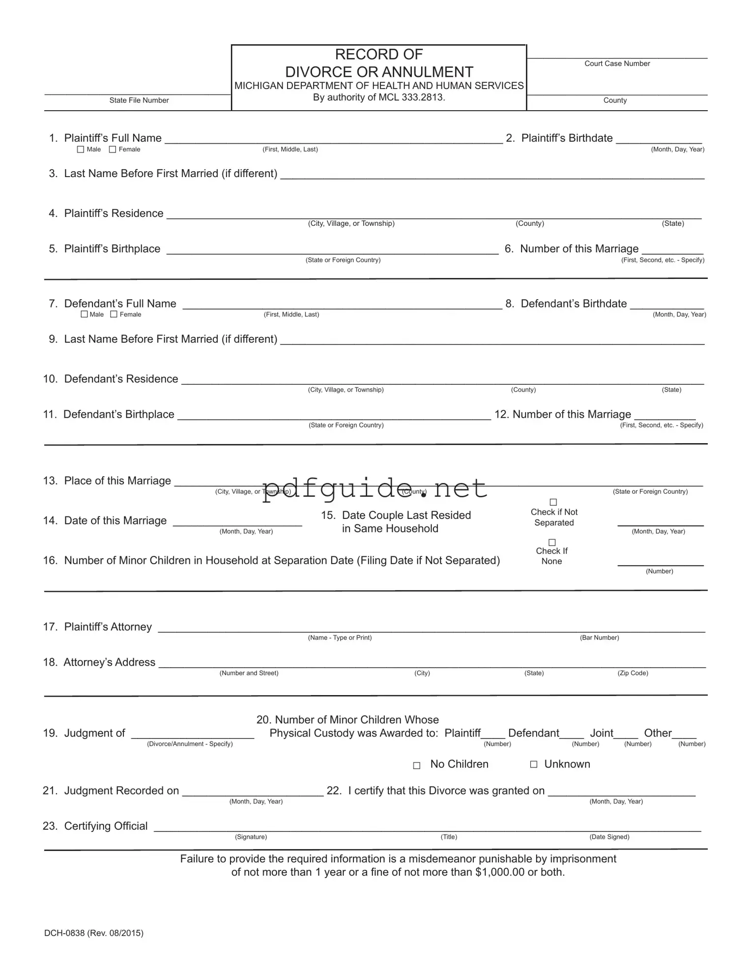Fill Out a Valid Michigan Dch 0838 Form