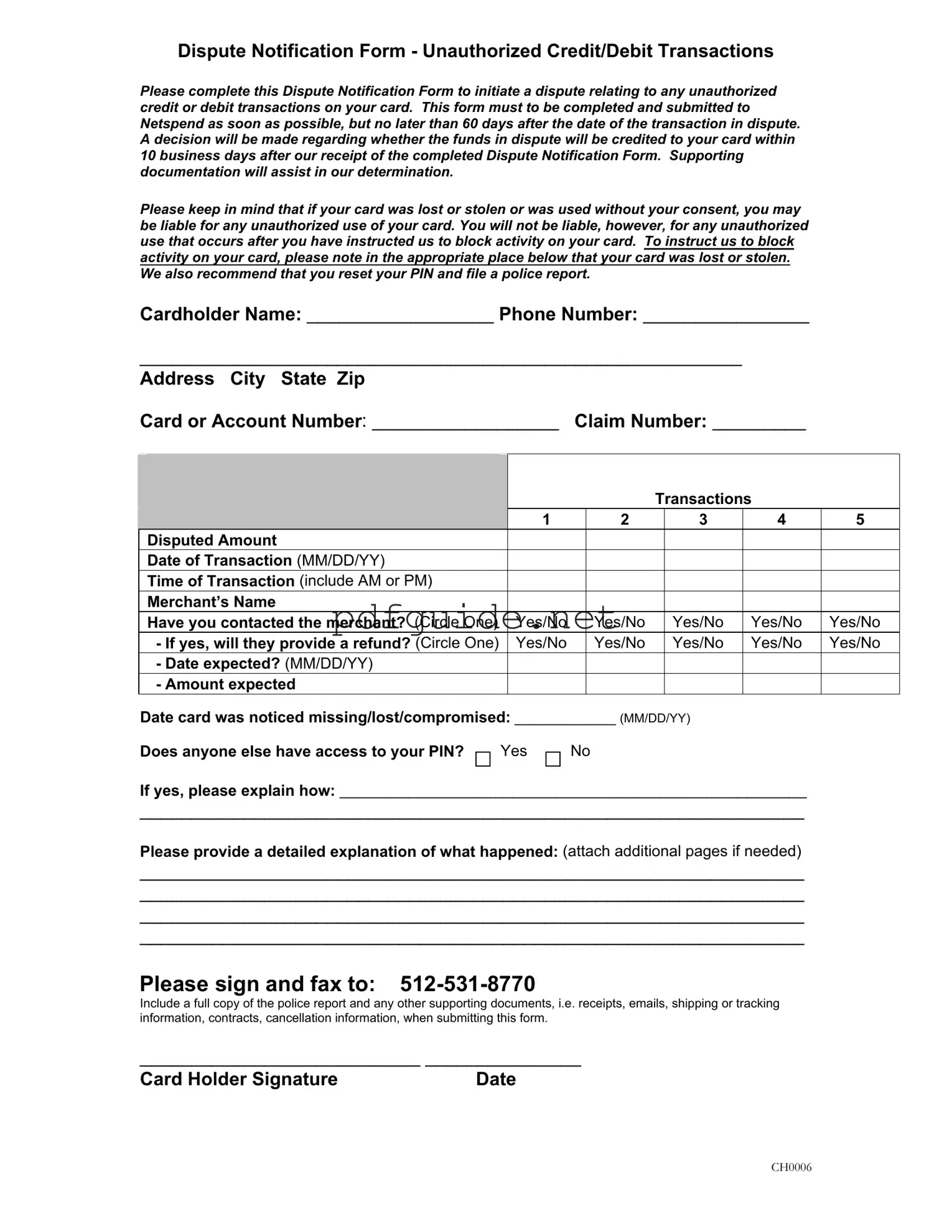 Fill Out a Valid Netspend Dispute Form