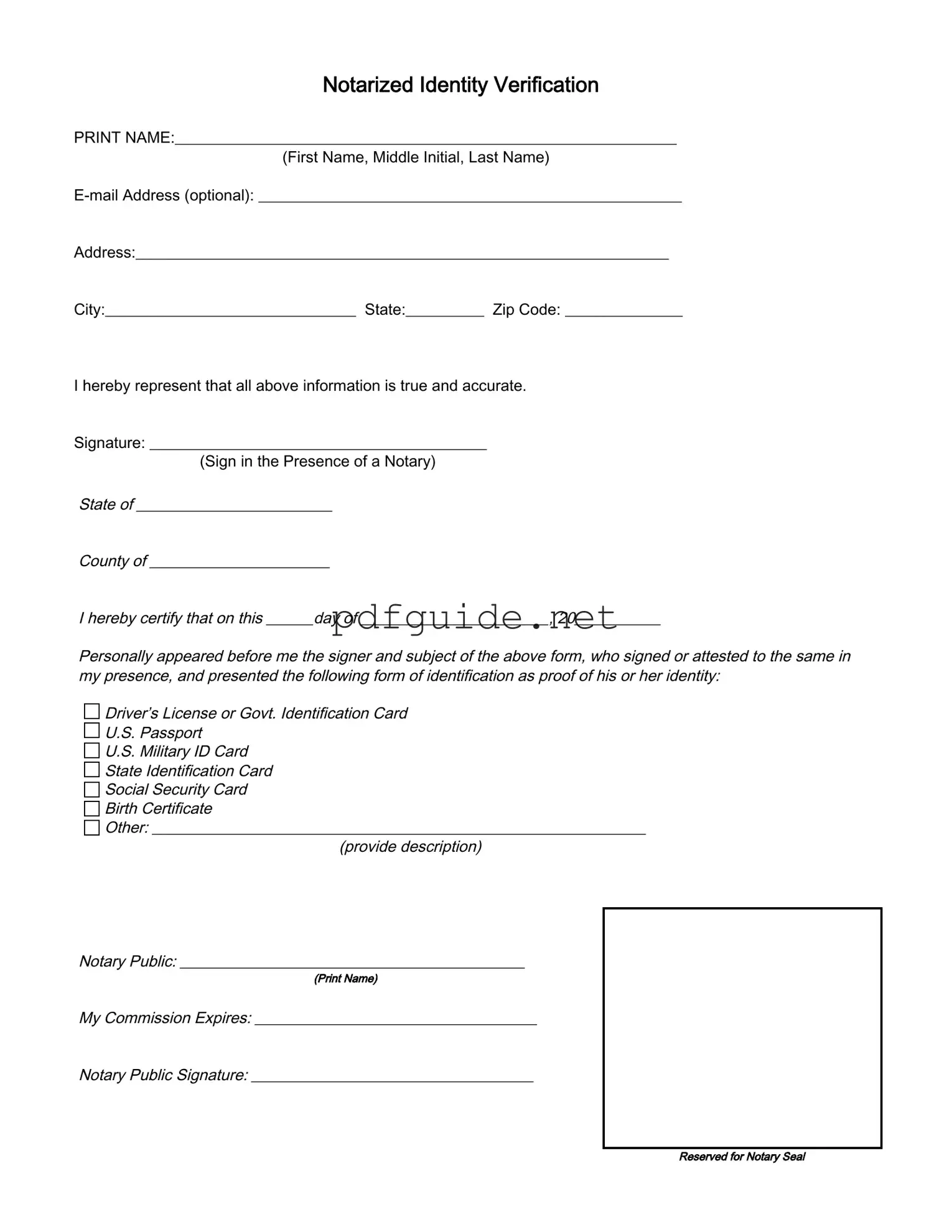 Fill Out a Valid Notarized Identity Verification Form
