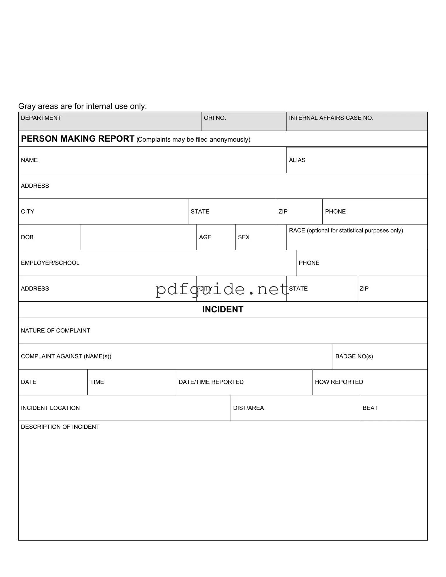 Fill Out a Valid Police Report Form