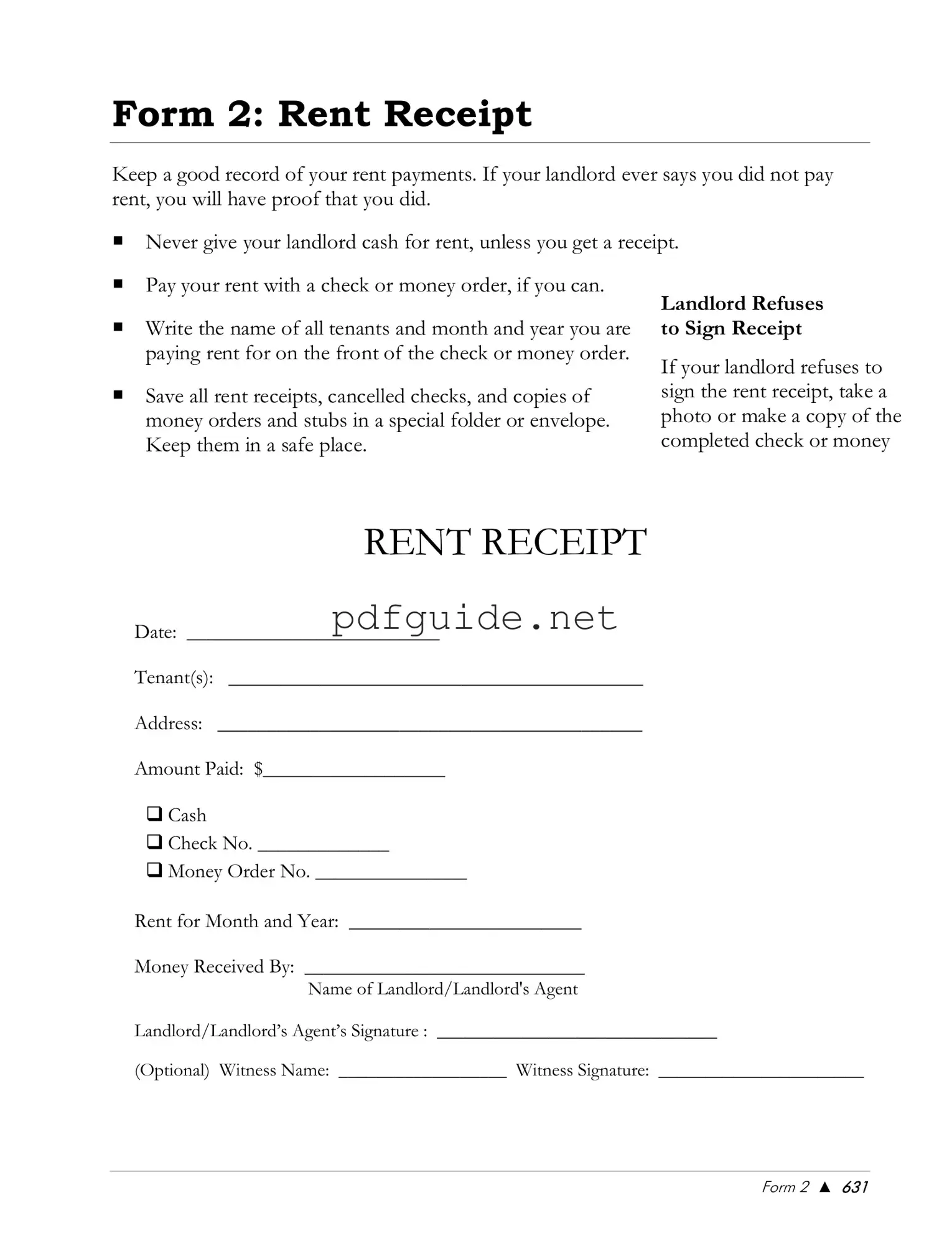 Fill Out a Valid Rental Receipt Form