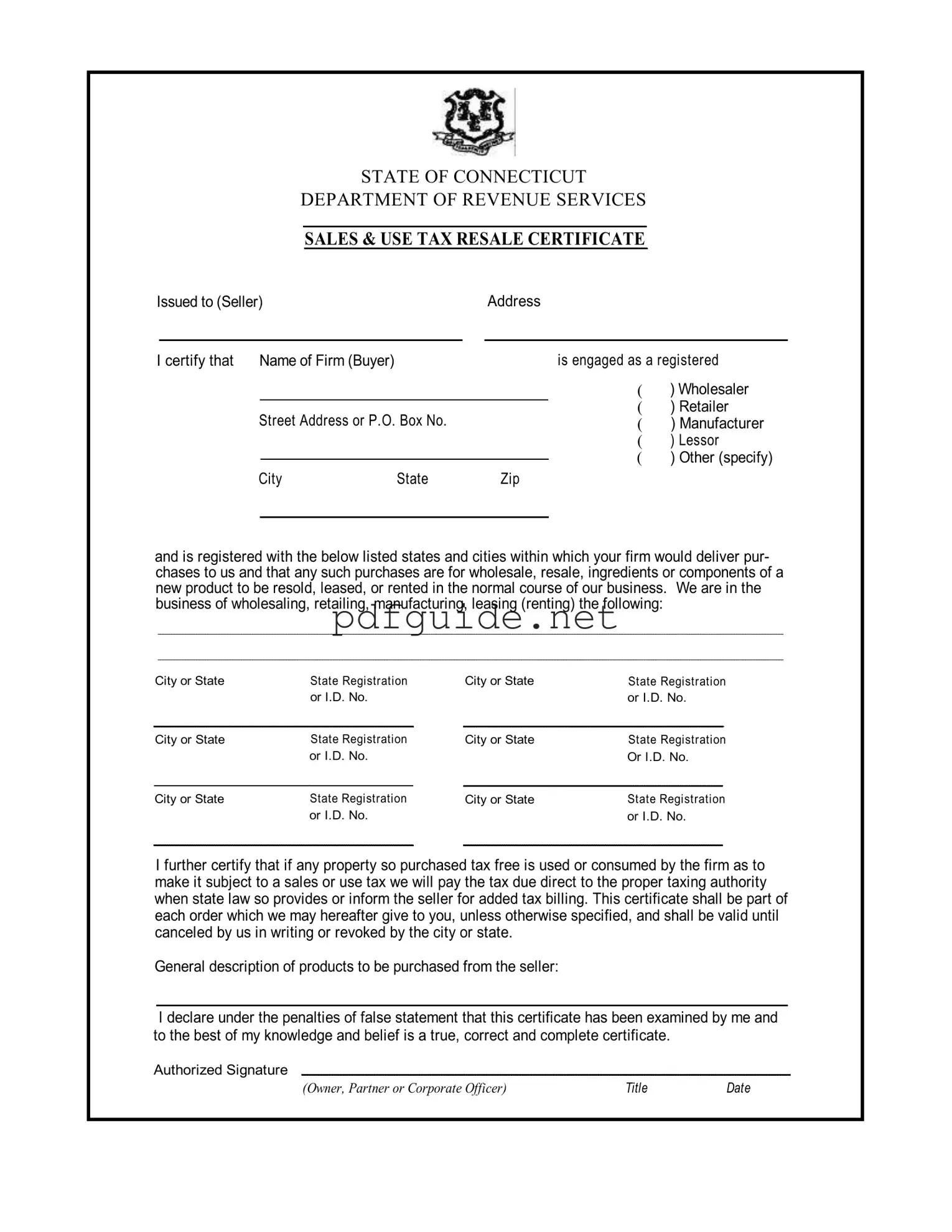 Fill Out a Valid Ct Resale Certificate Form
