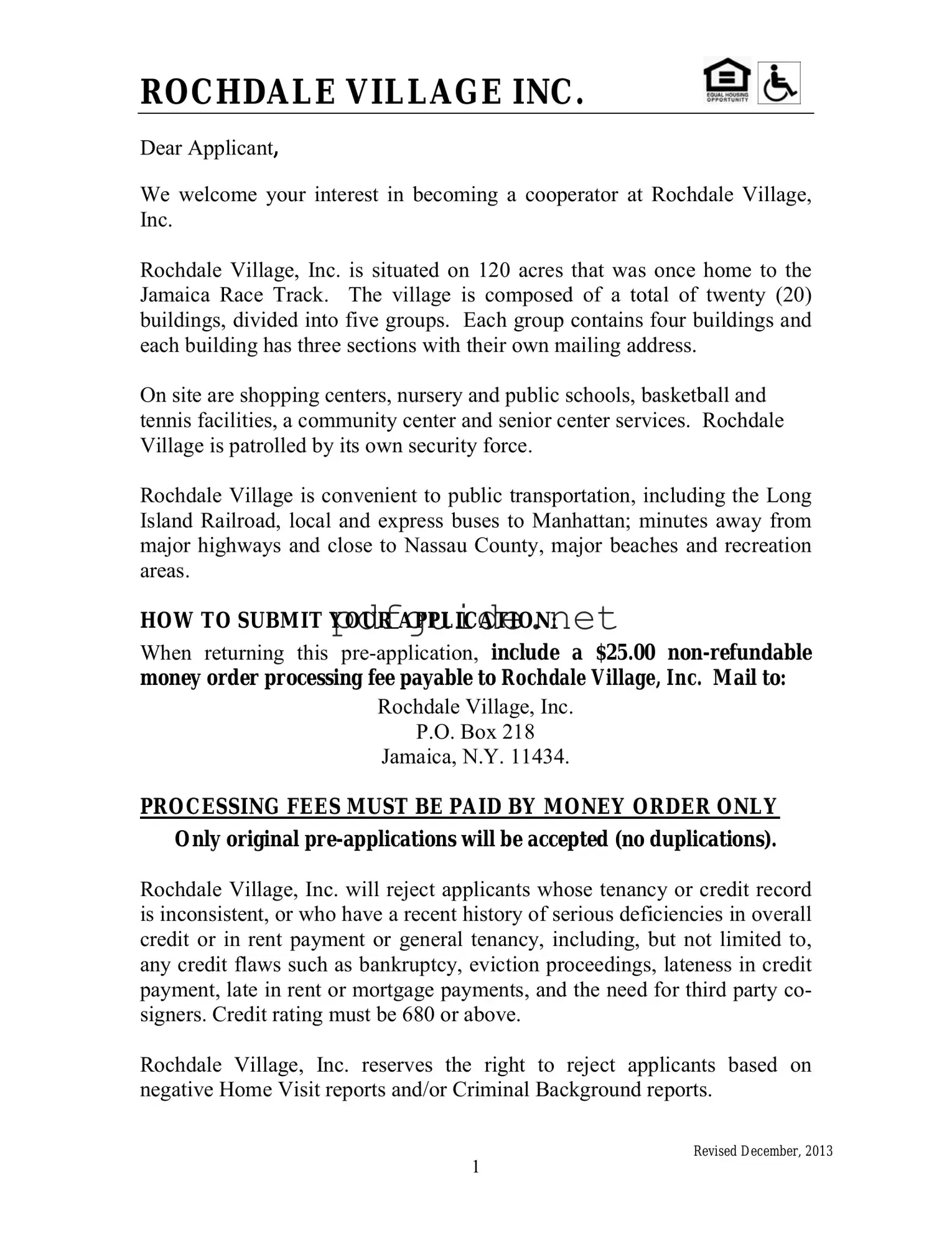 Fill Out a Valid Rochdale village application Form