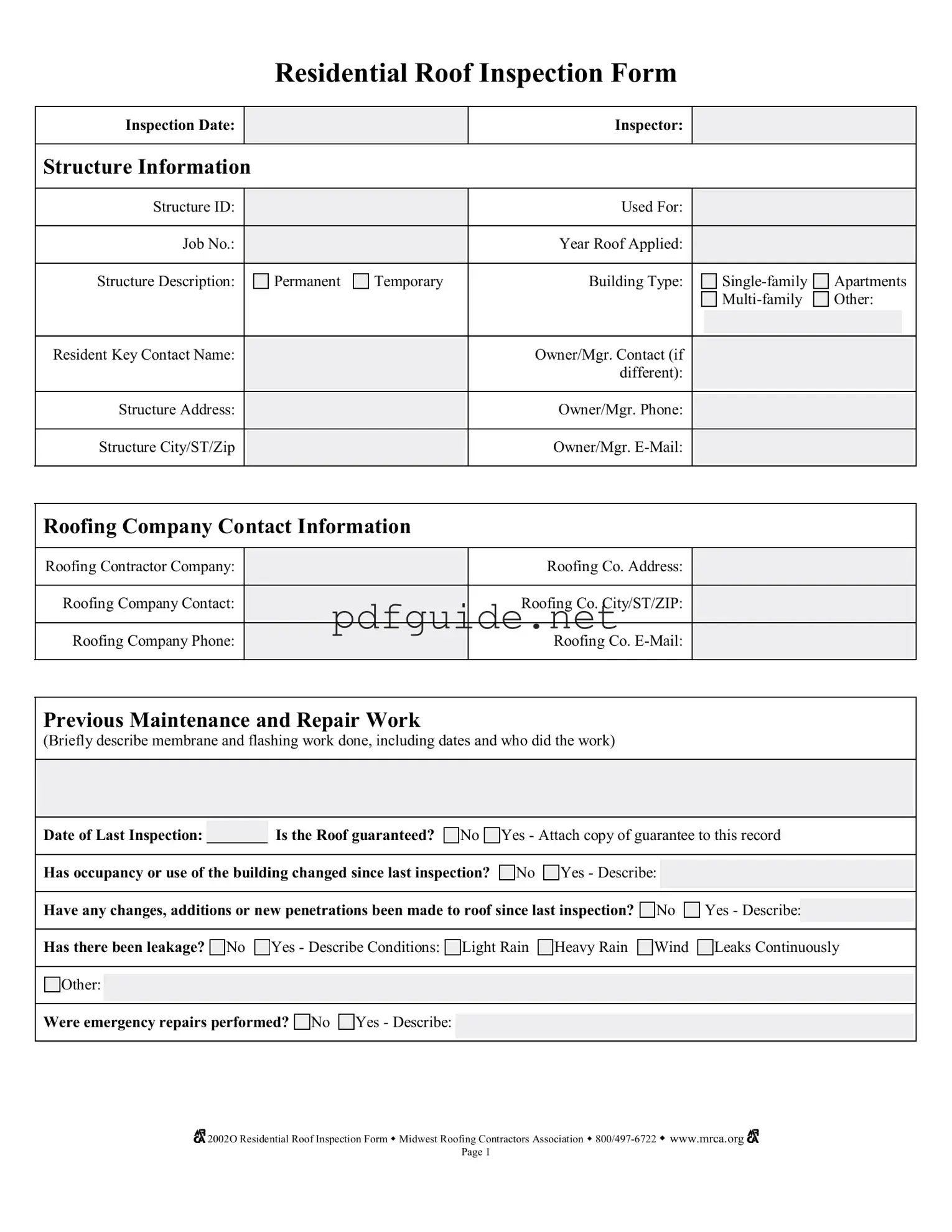 Fill Out a Valid Roof Inspection Form