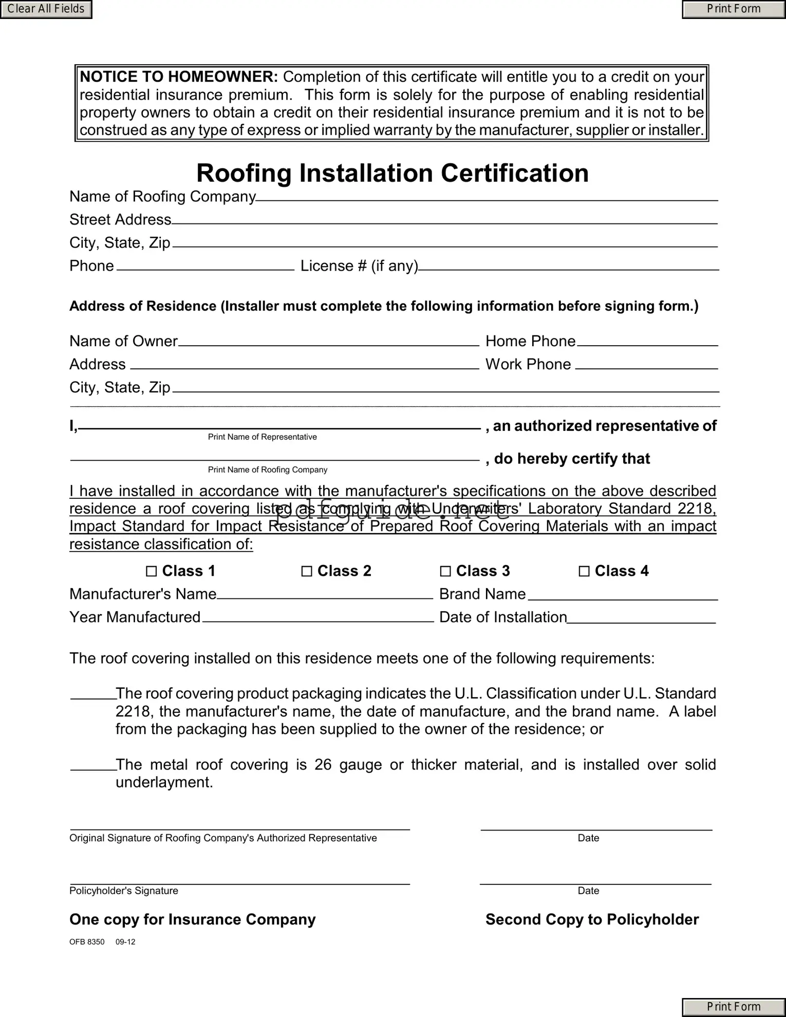 Fill Out a Valid Roofing Certificate Form