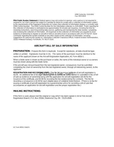Fill Out a Valid Aircraft Bill of Sale AC 8050-2 Form
