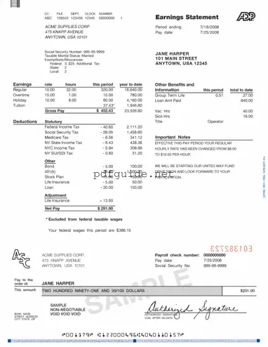 Fill Out a Valid Adp Pay Stub Form