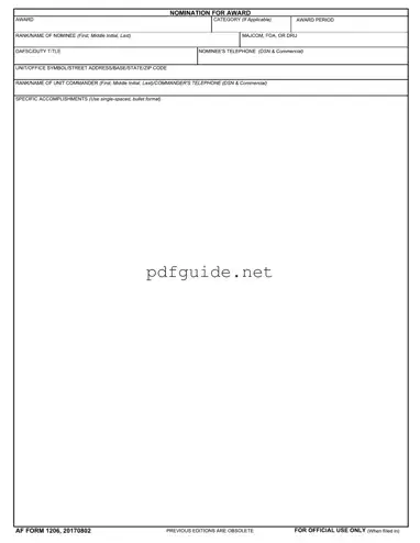 Fill Out a Valid Af 1206 Form
