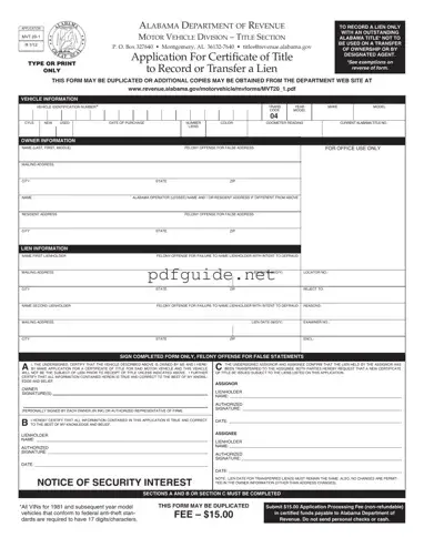 Fill Out a Valid Alabama Mvt 20 1 Form