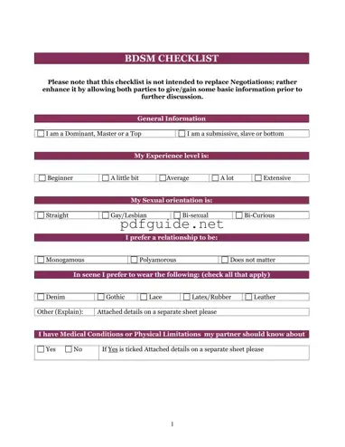 Fill Out a Valid Bdsm Checklist Form