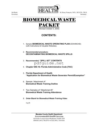 Fill Out a Valid Biomedical Waste Operating Plan Form