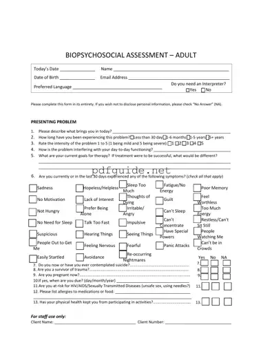 Fill Out a Valid Biopsychosocial Assessment Social Work Form