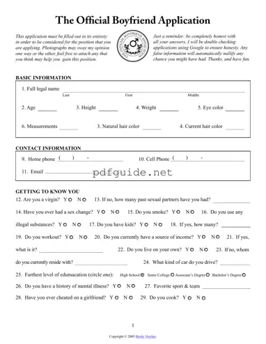 Fill Out a Valid Boyfriend application form Form