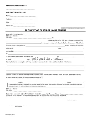 Fill Out a Valid California Death of a Joint Tenant Affidavit Form