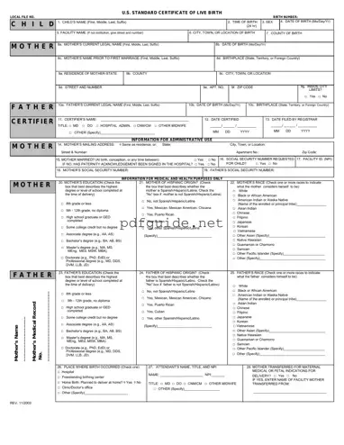 Fill Out a Valid CDC U.S. Standard Certificate of Live Birth Form