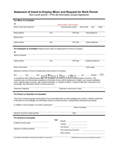 Fill Out a Valid Statement of Intent to Employ Minor and Request for Work Permit Form