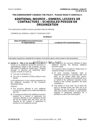 Fill Out a Valid Cg 20 10 07 04 Liability Endorsement Form