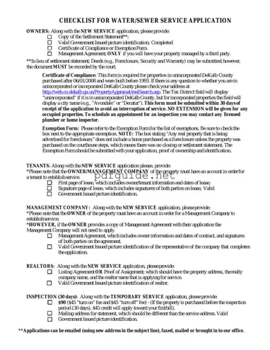 Fill Out a Valid Dekalb County Water Application Form
