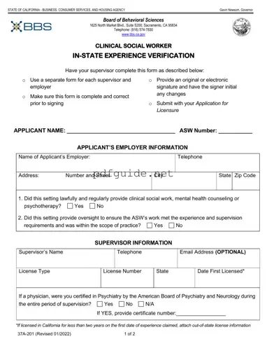 Fill Out a Valid Clinical Social Experience Verification Form