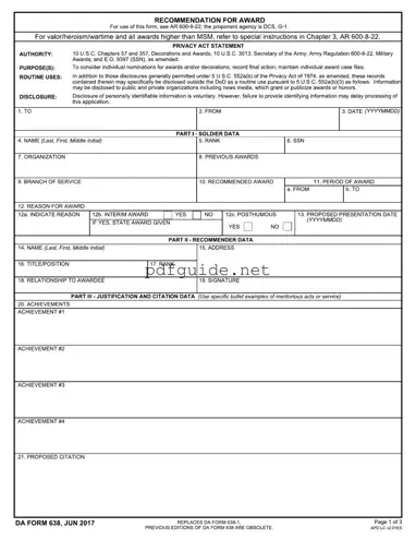 Fill Out a Valid Da 638 Form