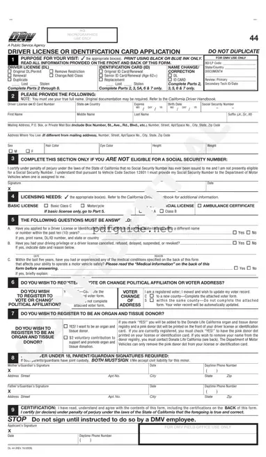 Fill Out a Valid Ca Dmv Dl 44 Form