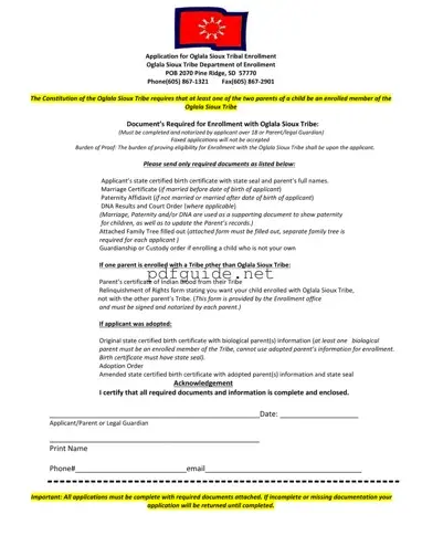 Fill Out a Valid Enrollment Oglala Sioux Tribe Form