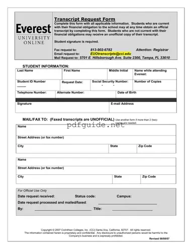 Fill Out a Valid Everest University Transcript Form