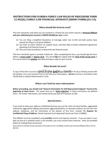 Fill Out a Valid Florida Financial Affidavit Short 12.902(b) Form