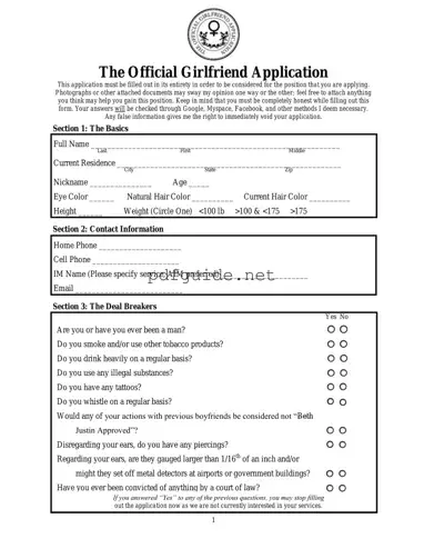 Fill Out a Valid Girlfriend Application Form