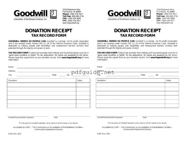 Fill Out a Valid Goodwill donation receipt Form