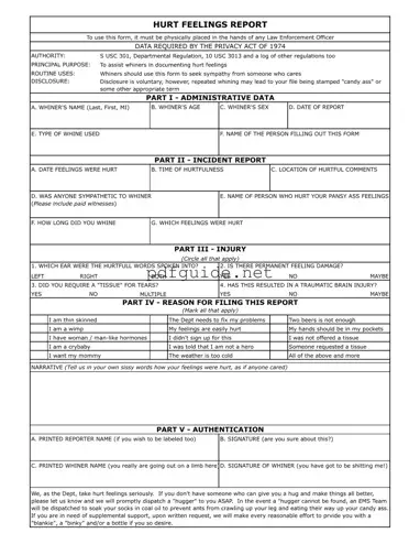 Fill Out a Valid Hurt Feelings Report Form