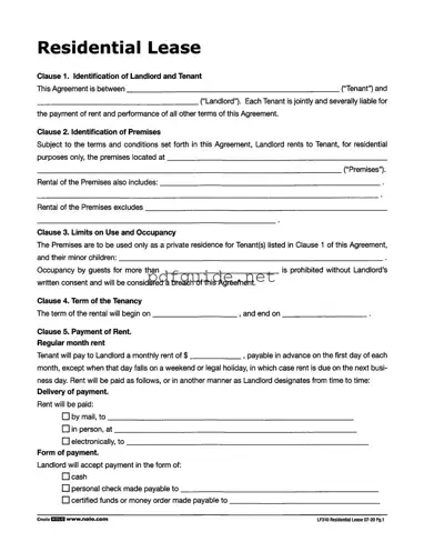 Fill Out a Valid Lf310 Residential Lease Form