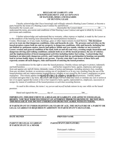 Fill Out a Valid Liability Hunting Form