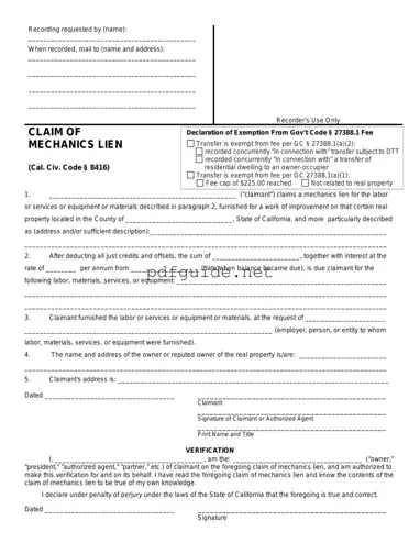 Fill Out a Valid Mechanics Lien California Form